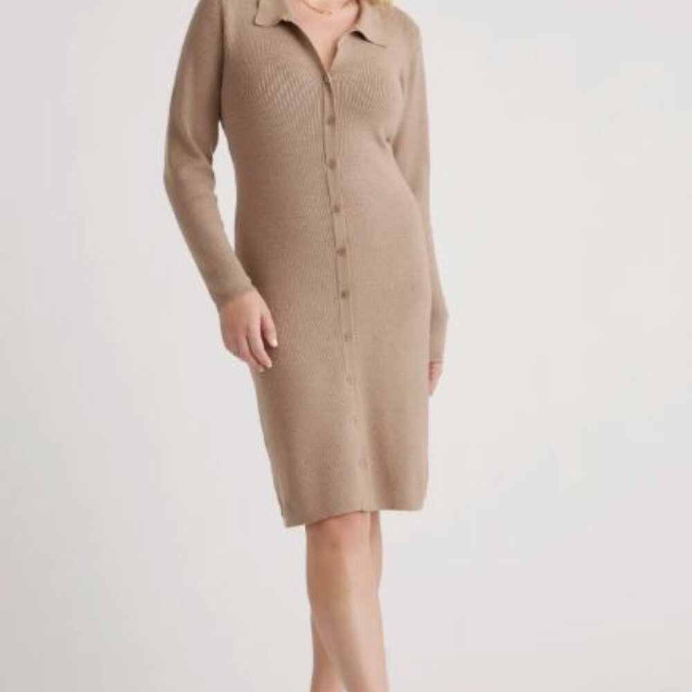 Quince Eco-Knit Button-Up Sweater Dress